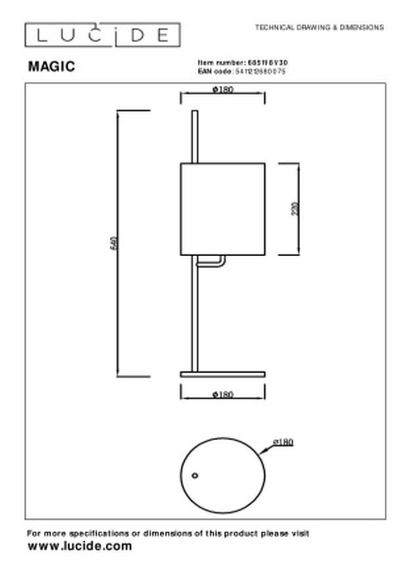 Lucide MAGIC - Stolná lampa - Ø 18 cm - 1xE27 - Čierna